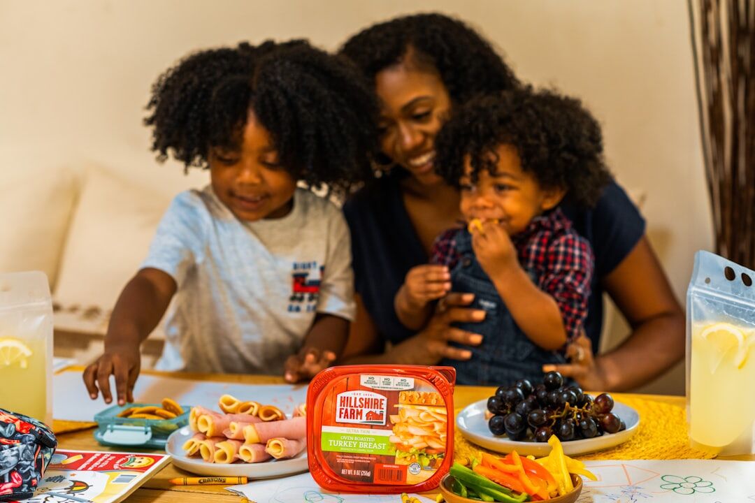 family eating healthy breakfast