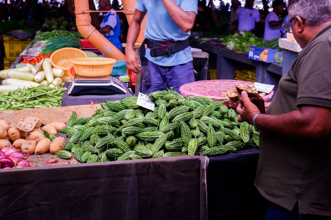 fresh seasonal vegetables on market stall